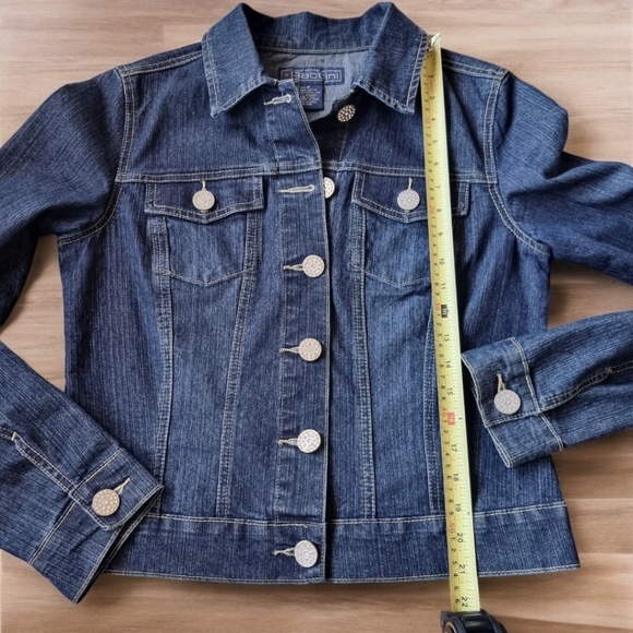 Baccini Womens Dark Blue Denim Jean Jacket With Sparkly Rhinestone Buttons - Picture 5 of 9
